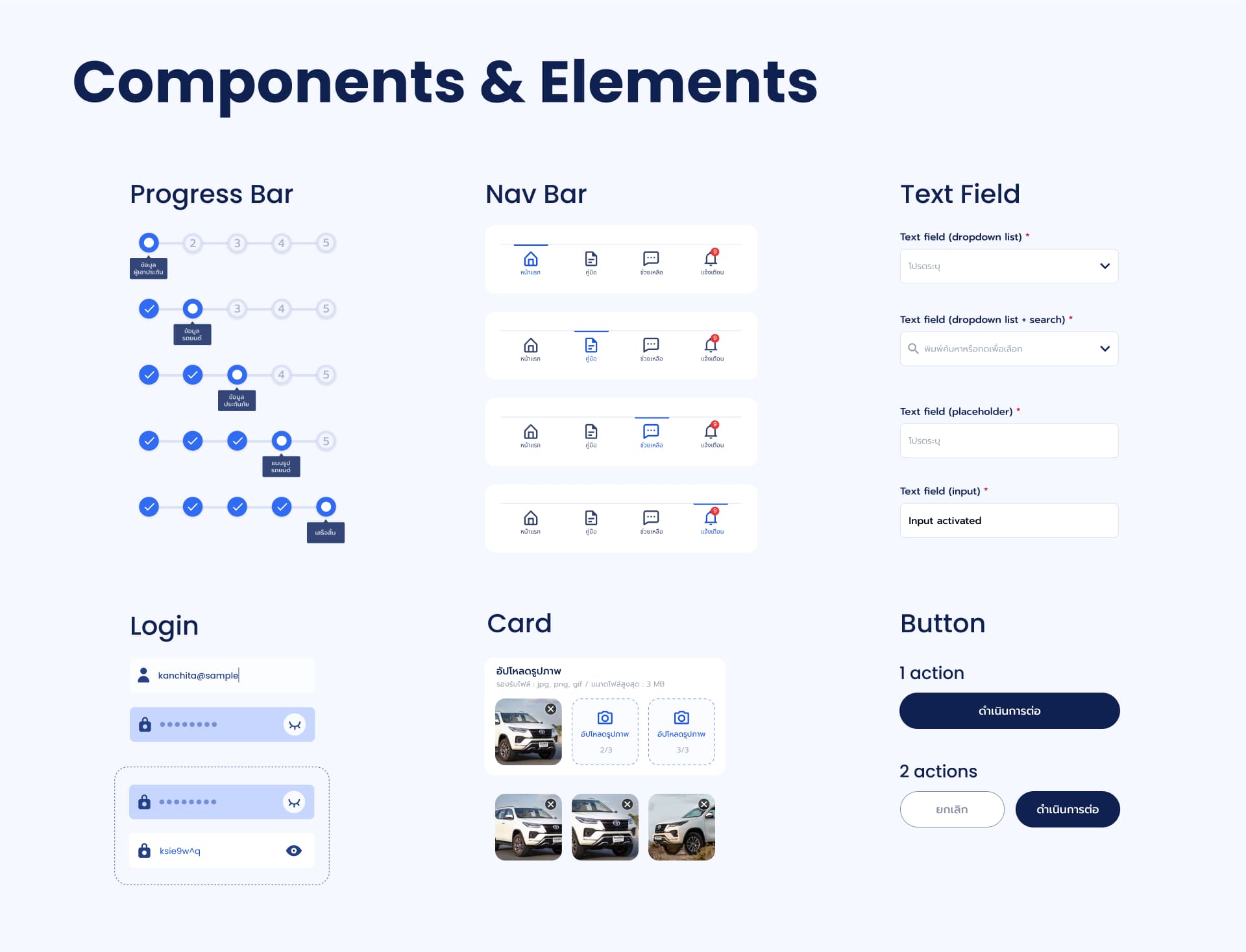 The Motor - Car Insurance Web App UI Concept Design Components by Kanchita Varitthinanon